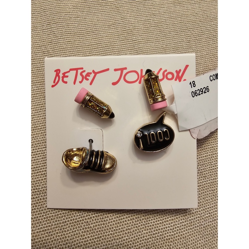 Betsey Johnson Mismatched Stud Earring Set Pencil Sneaker Cool Speech Bubble